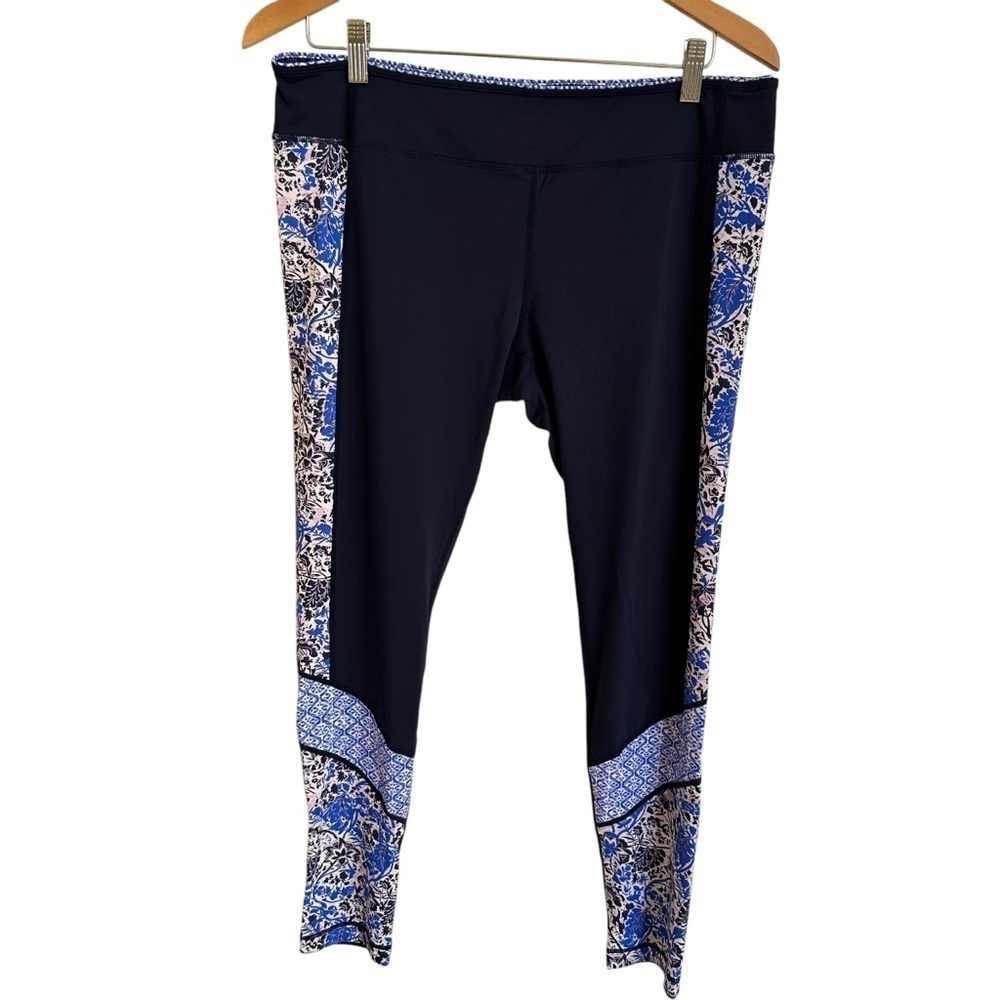 Athleta size Large Blue Printed Side Swim Leggings Swimsuit Pants Modest Sun UPF